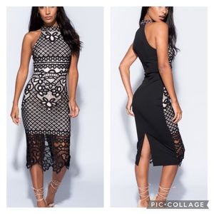 Sleeveless Crochet Lace Dress with High Ne…